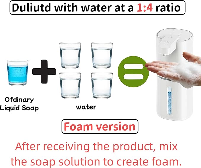 Automatic Touchless Foam Soap Dispenser, 4-Level Adjustable Foam, Continuous Foaming and Self-Cleaning Mode, Type-C Rechargeable, Wall Mount or Countertop (Foam)
