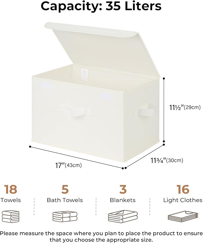 GRANNY SAYS Storage Bins with Lids, Fabric Storage Boxes, Closet Organizers and Storage, Storage Baskets for Shelves, Toy Box, Ivory White, 2-Pack