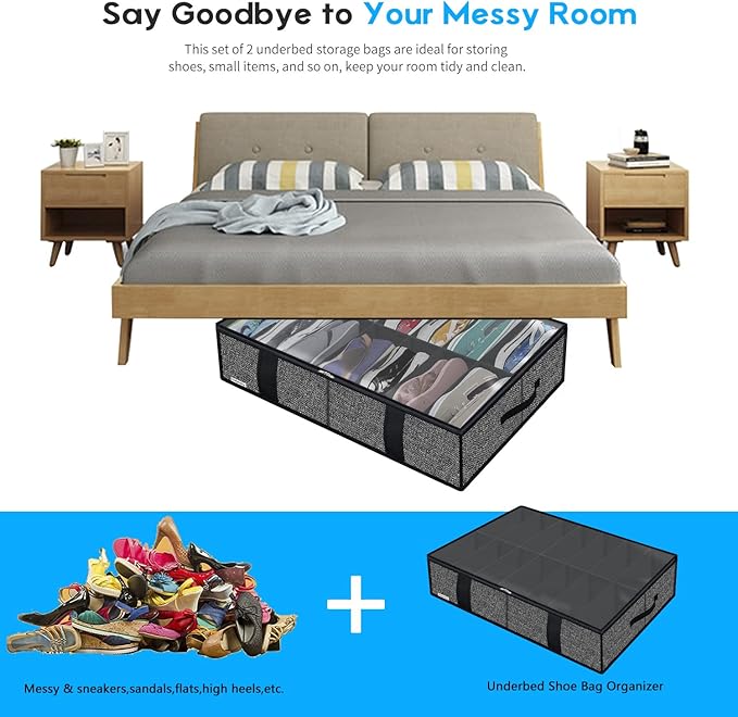 2 Pack Under Bed Shoes Storage Bag Organizer (14+4 Pairs)