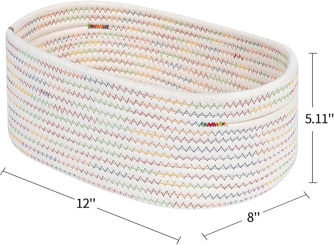 Rectangle Woven Cotton Rope Organizer, Small Rainbow Basket for Kids