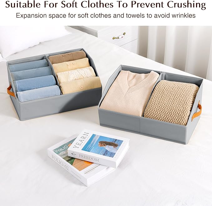 Homsorout Closet Organizers and Storage Bins - 8 Pack Collapsible Divided Trapezoidal Cube Storage Bins Baskets For Organizing Clothes Blankets,Toys, Books, Towels(Light Grey)
