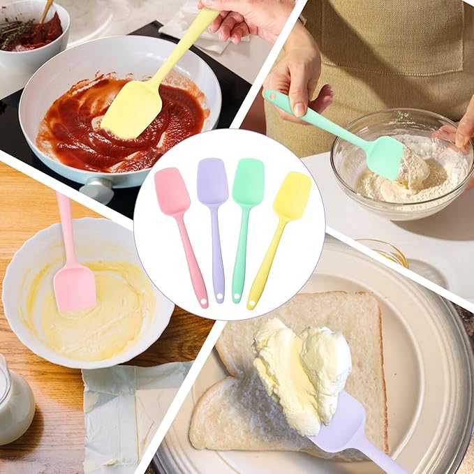 Silicone Spatula Set, 4 Piece Silicone Spoon Spatula Set, Heat Resistant Rubber Spoonula, Food Grade Flexible Small Rubber Spatulas for Baking Mixing Tool, Colorful
