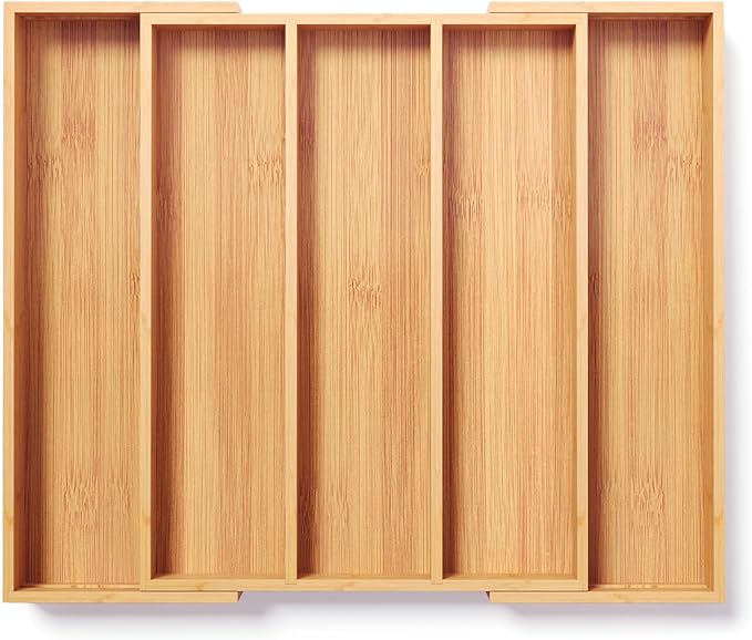 Expandable Kitchen Drawer Organizer, Bamboo Silverware Organizer
