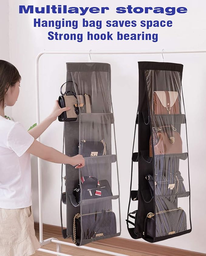 1 Pack Hanging Handbag Purse Organizer for Closet, B-Dark Gray