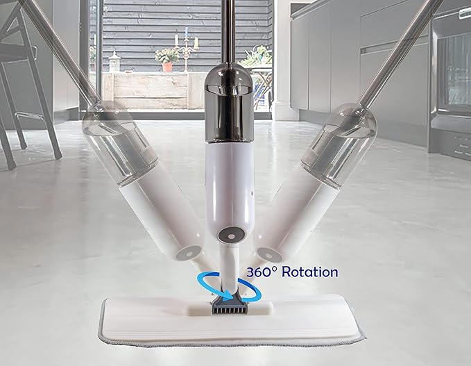 360 Microfiber Rotatable Spray Mop - Rotatable & Adjustable - Wet Or Dry Floor Cleaning - 410ML Water Tank Sprayer, 2 Microfiber Reusable Pads & Kitchen Scrubber
