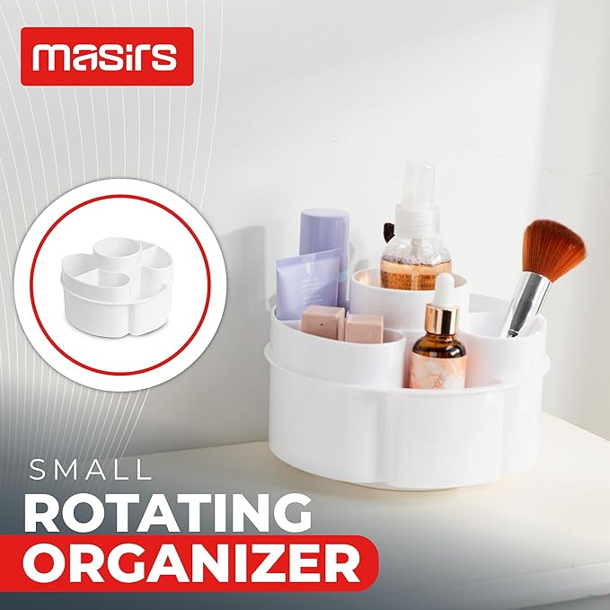 Small 360 Rotating Makeup Organizer, Round - White