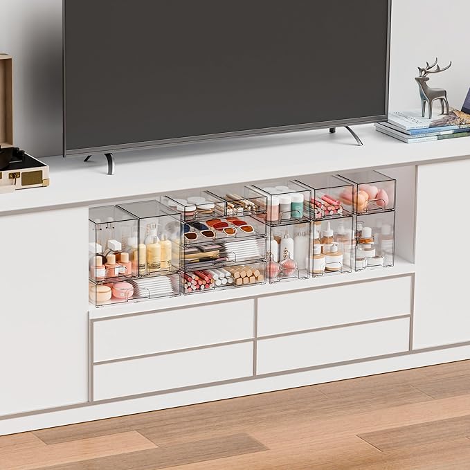 12.2''W Clear Stackable Storage Drawers, 4 Pack Acrylic Drawers