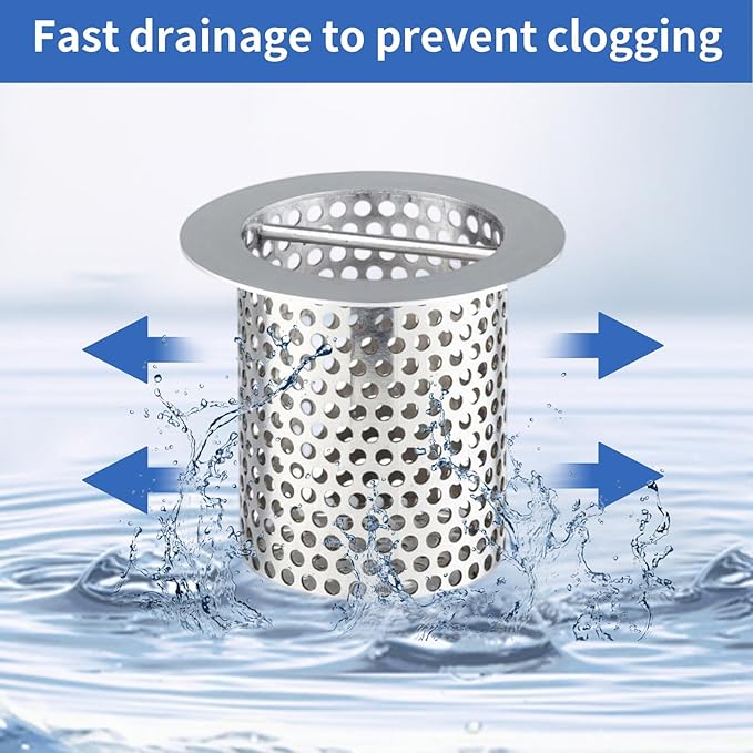 3" Commercial Floor Drain Strainer, 4 1/2" Lip Diameter x 4" Tall 316 Perforated Cylindrical Mesh Stainless Steel Drain Strainer with Carry Handle for Restaurant/Factory/Kitchen/Laboratory