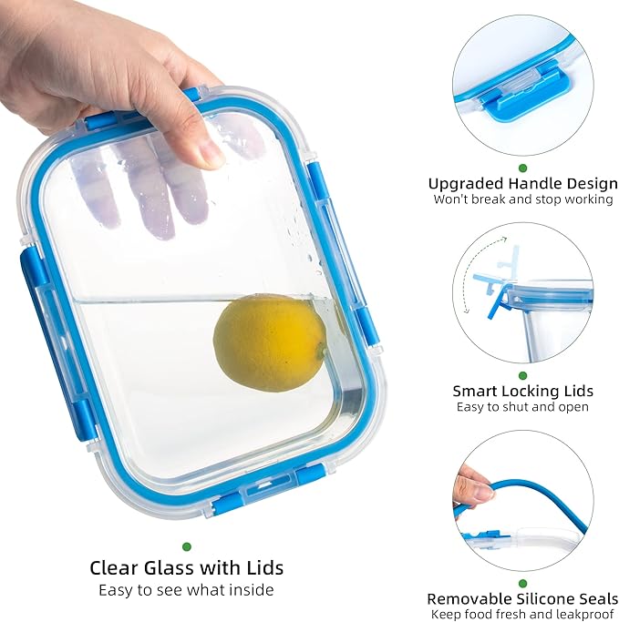 UMEIED 10 PACK Glass Food Storage Containers with Leak Proof Lids, Glass Airtight Meal Prep Containers Set for Lunch, On the Go, Leftover