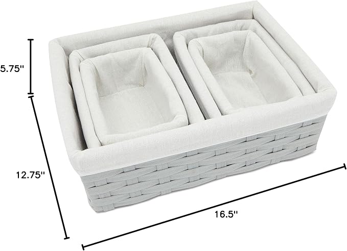 Wicker Nesting Baskets with Cloth Lining, 5-Pack Gray Rectangular Set