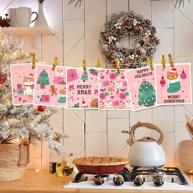 6 Pack Swedish Dishcloths for Kitchen |Watercolor Dish Towels | Reusable Paper Towels Washable | Non-Scratch Cellulose Sponge Cloths | No Odor, Biodegradable, Swedish Cloths, Pink Cat