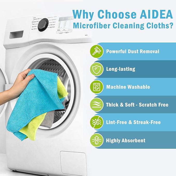 AIDEA Microfiber Cleaning Cloth-100PK, Soft Microfiber Towels for Cars, Absorbent Cleaning Rags, Lint-Free Streak-Free Wash Cloths for House, Kitchen, Window(12in.x16in.)