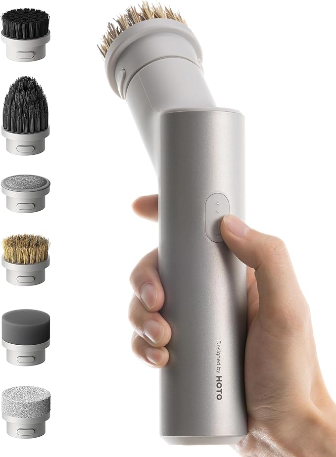HOTO Handheld Short-Handle Electric Spin Scrubber, IPX7 Waterproof Cordless Scrubber Brush, Bathroom Cleaning Brush, Max 22 in-lb, with 9 Brush Heads for Bathroom, Shower, Kitchen, Sink, Tile