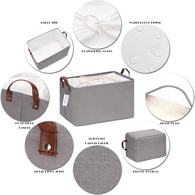 Hinwo 31L Large Storage Bins, Closet Organizers and Storage, Shelf Baskets, Foldable Clothes Storage Baskets with Handles, Containers for Clothing, Blanket, Towels, Toys, Bedding (Gray)