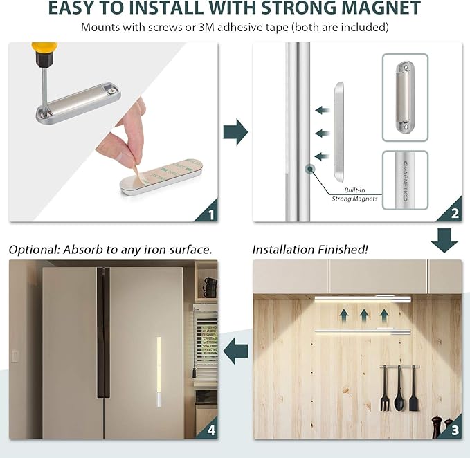 BLS 48 LED Closet Lights, Motion Sensor Light Indoor, 4500mah Build-in Large Rechargeable Battery, Wireless Under Cabinet Lighting for Kitchen/Pantry/Wardrobe/Wall, 4000K Neutral White (2 Pack)