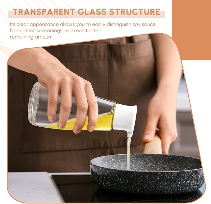 1 Pcs 9.6 oz Cruet Dispenser for Olive Oil Vinegar Soy Sauce Dispenser Bottle Glass Soy Sauce Container Oil Bottle for Kitchen Cooking Barbecue(White)