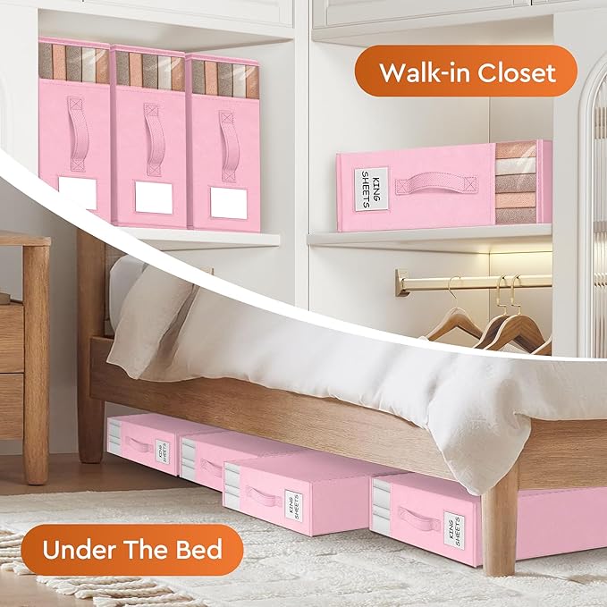 8 Pack Bed Sheet Closet Organizers and Storage, Pink