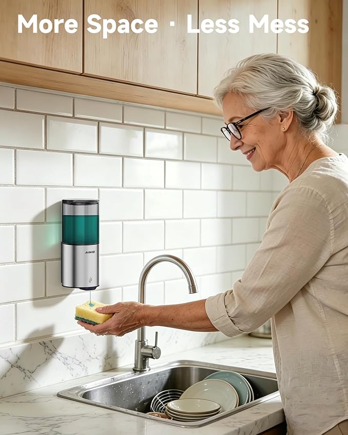AIKE Automatic Wall Mount Liquid Soap Dispenser for Home and Commercial Bathroom 13.5oz IPX7 Waterproof,Brushed Stainless Steel