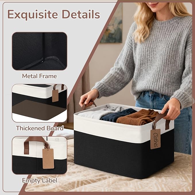 4 Pack Large Storage Baskets for Shelves, Black & White