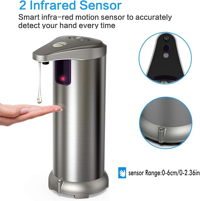 Infrared Automatic Soap Dispenser, Electric Soap Dispenser, Stainless Steel Touchless Auto Hand Soap Dispenser for Bathroom Kitchen Hotel Restaurant. 4 AAA Batteries (NOT Included).