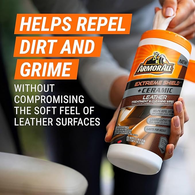 Armor All Ceramic Car Leather Cleaning Wipes, Use on Heated Seats, Includes Ceramic Leather and Extreme Protectant Wipes - 2 Count