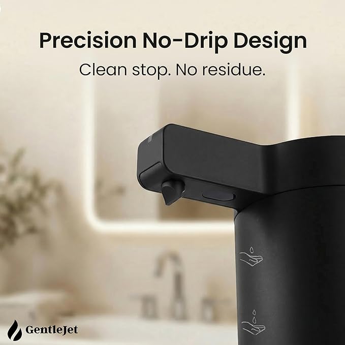 GentleJet SmoothDrop Automatic Liquid Soap Dispenser – Touchless, No-Drip Precision Pump, USB-C Rechargeable, 304 Stainless Steel, Waterproof Countertop Dispenser for Kitchen & Bathroom Sink, 270 ml