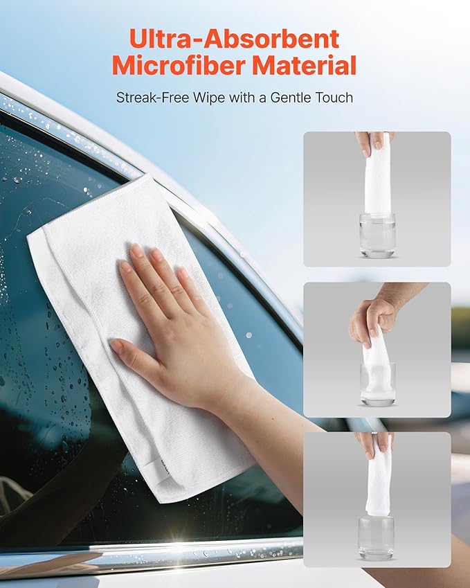 VEVOR 50 Pack White Microfiber Cleaning Cloth, 12 x 12 in Premium Microfiber Towels, Lint-Free and Scratch-Free, Absorbent Cleaning Rags for Car, Household, Kitchen, Window, SPA, Hotel & Bathroom