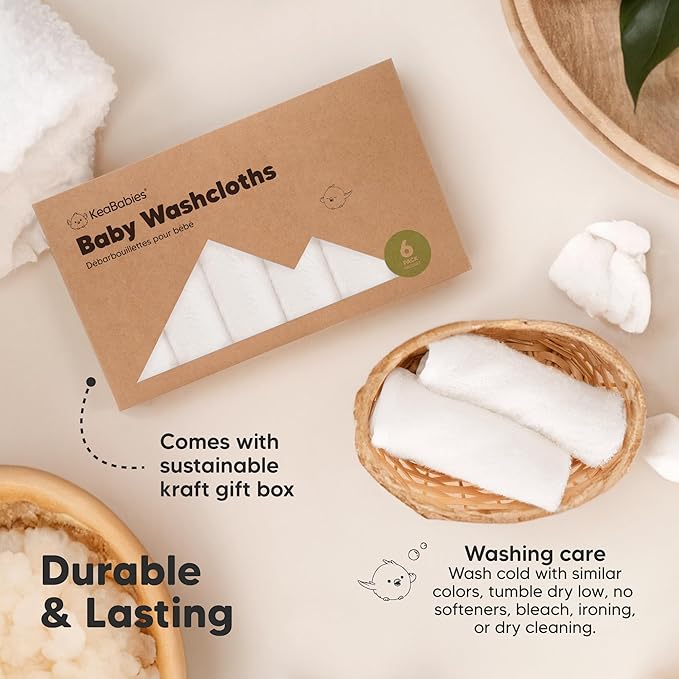 6-Pack Baby Washcloths – Soft Absorbent Viscose from Bamboo Washcloths for Face, Body, Baby Towels for Newborn, Kids, Toddlers, Infant, Gentle on Sensitive Skin, 10x10 Reusable Face Towels (White)