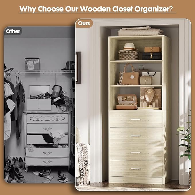 Closet Drawers Organizer System, White Oak
