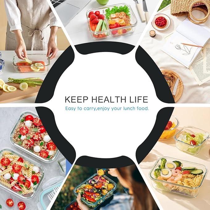 AMALEKO 42pcs Glass Food Storage Containers with Snap Locking Lids Set, Glass Meal Prep Containers (21 Container & 21 Lids)