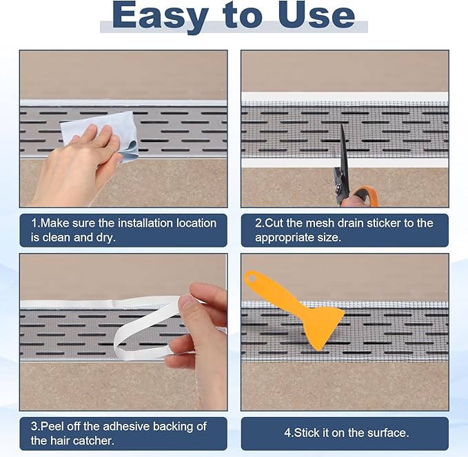 uxcell Disposable Shower Drain Cover Hair Catcher, 2.76in x 32.8ft Self Adhesive Mesh Hair Stopper with Removal Tool for Bathroom Kitchen Linear Drain