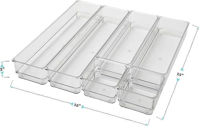 Martha Stewart Miles Plastic Stackable Office Desk Drawer Organizers, Set of 6
