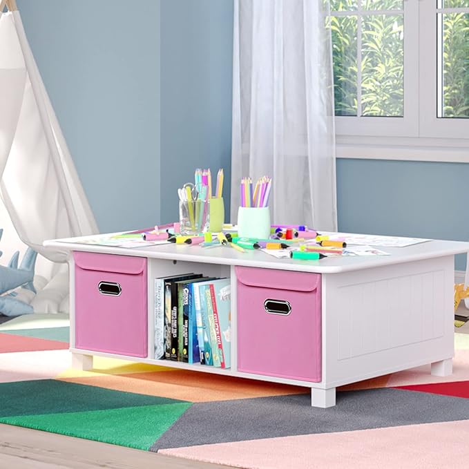 Closet Organizers Fabric Storage Bins With Lids Collapsible Cube Storage, Pink