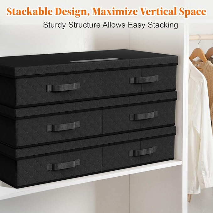 Under Bed Storage Containers with Lids, 3 Pack, Black
