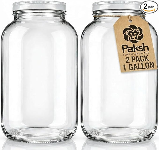 1 Gallon Glass Jar With Lid – 2 Pack Large Glass Jar With Airtight Metal Lids - USDA Approved BPA-Free Dishwasher Safe, Wide Mouth Sun Tea Jar