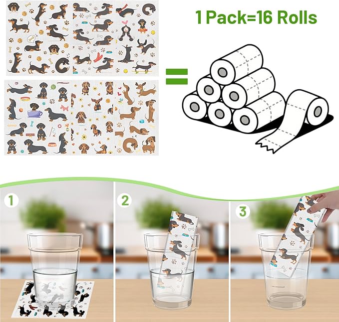 Dachshund Dog Gifts Swedish Dishcloths, 6 Pack Swedish Dish Cloths for Kitchen, Dog Absorbent Reusable Cellulose Sponge Cloths Kitchen Towels