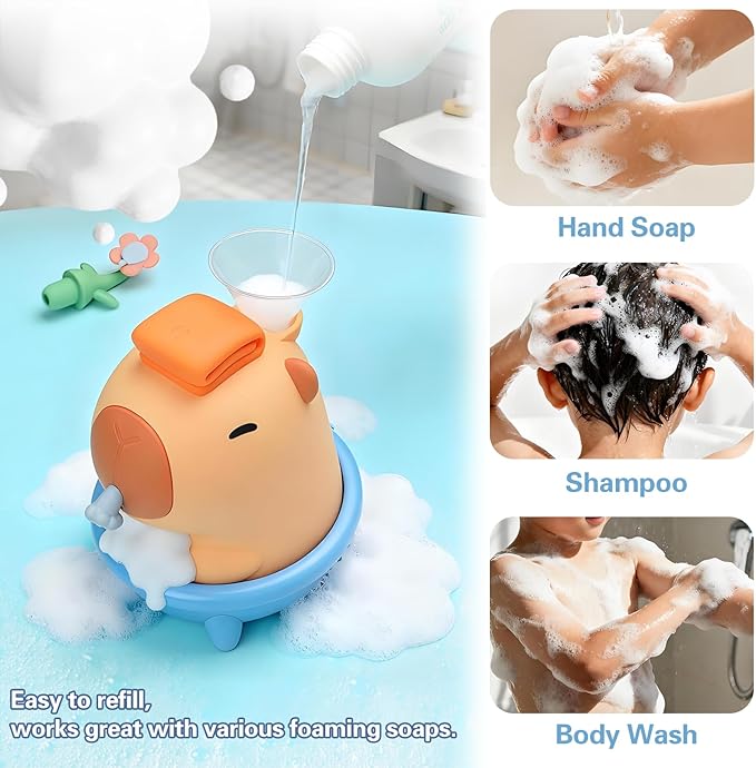 Capybara Automatic Soap Dispenser - Cute Kids Touchless Foam Soap Dispenser, IPX7 Waterproof USB Rechargeable Hand Sanitizer‌ Sensor Dispensers 9.5oz, Boys Girls Toddlers Birthday Gift, Brown