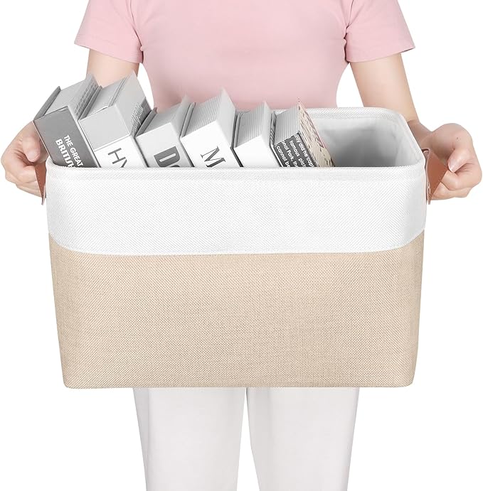 15 inch Storage Baskets for Shelves with Handles Hard Bottom Closet Organizer