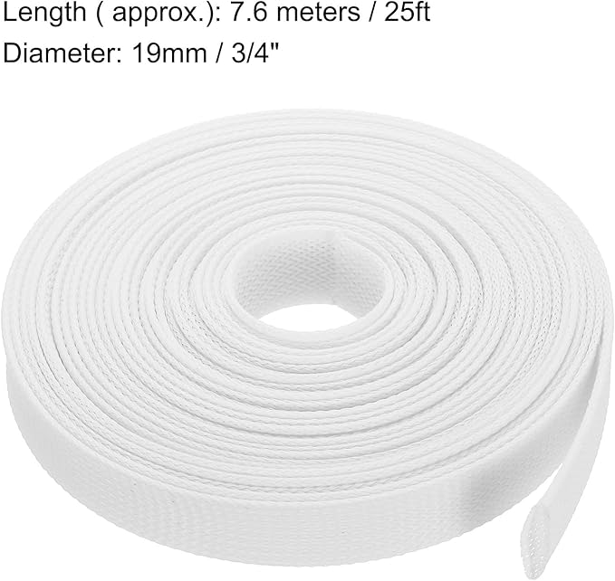 uxcell Expandable Sleeving,1 3/16-inch 25ft Cable Sleeve, White