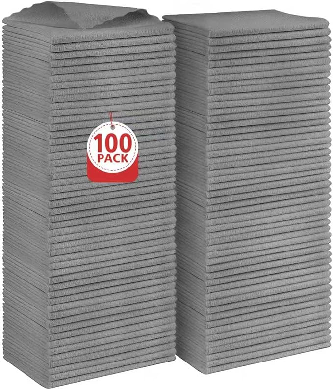 Orighty Grey Microfiber Cleaning Cloth, 100 Pack Highly Absorbent Cleaning Supplies, Lint Free Kitchen Towels Cleaning Rags, Microfiber Towels for Cars, House, Window, 12x12 inch