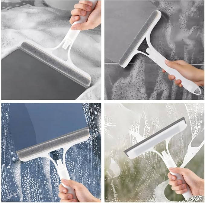 3 in 1 Window Cleaning Scraper with 2 Replaceable Cleaning Cotton Strips, 3 in 1 Spray Squeegee for Home Glass Doors Car Windows Glass, All-Purpose Window Cleaner Tool(1pc White & 1pc Blue)