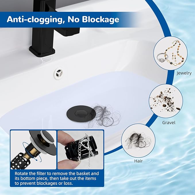Hibbent 3 Pack 3 in 1 Bathroom Sink Drain Strainer, Universal Pop Up Stopper, Removable Stainless Steel Filter Basket Hair Catcher