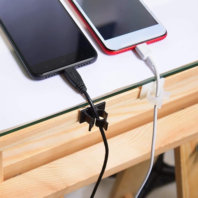Viaky 30 Pieces White Adjustable Cable Clips Self-Adhesive Desk Organizer Nylon Wire Management Wire Holder