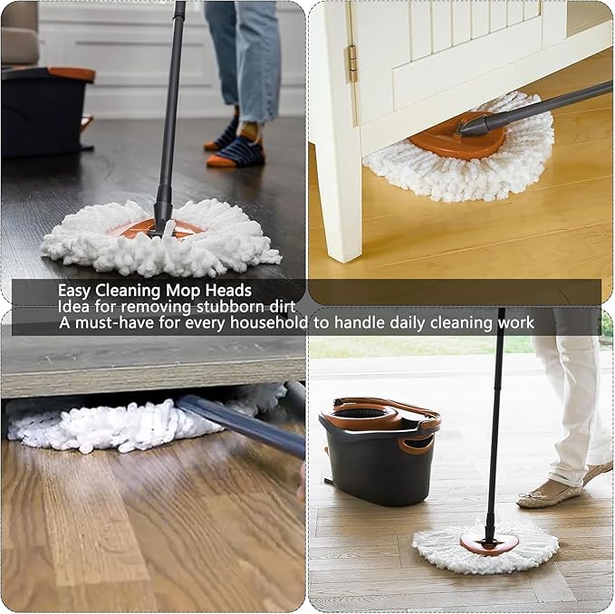 2Pack Spin Mop Replacement Heads,Spinning Mop Replace Head for Easy Wring Mop, 100% Microfiber Mop Head Replacement Compatible with Triangle Spin Mop Refill for Floor Cleaning,White