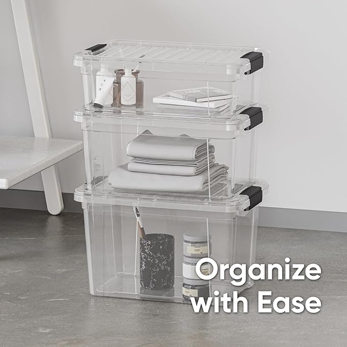 7.4 Quart Clear Plastic Storage Bin with Lid, Non-Toxic, BPA Free, 10 Pack