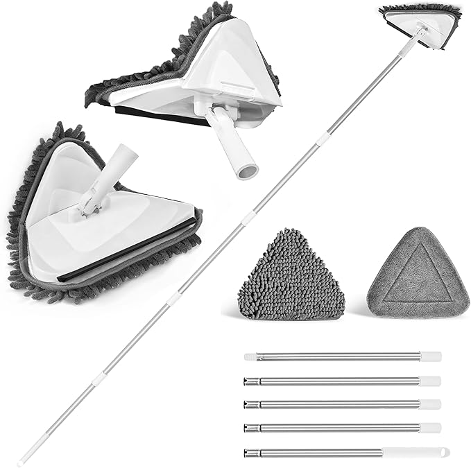 JEHONN Wall Mop with Long Handle 80 inches, Upgraded 180° Collapsible Baseboard Cleaner Tool with Squeegee