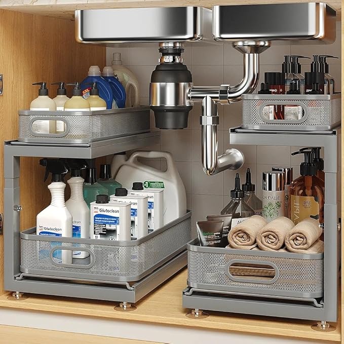 2-Pack Under Sink Storage Organizer with 2-Tier Slide Out Drawer