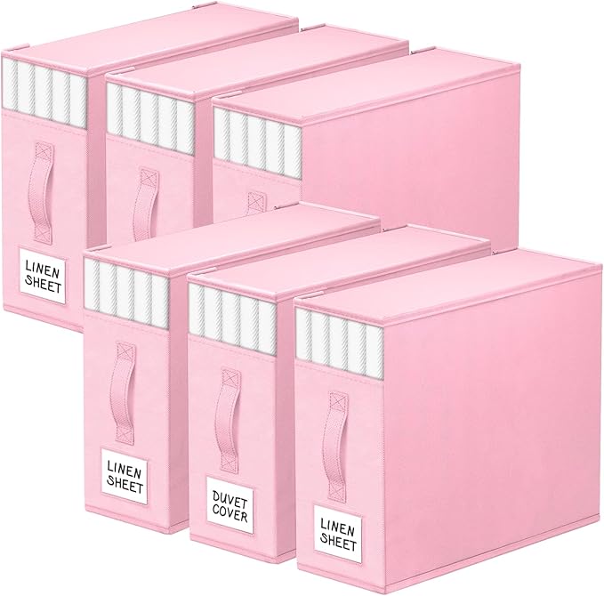 6 Pack Bed Sheet Closet Organizers and Storage, Pink