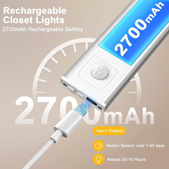 Onforu 13.8" Under Cabinet Lighting, 2700mAh USB-C Rechargeable, Motion Sensor Under Cabinet Lights with 3 Color & Dimmable, Magnetic Under Counter Lights for Kitchen, Closet, 6 Pack