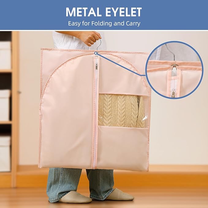 65'' Dress Bags for Gowns, 4 Pack Pink Garment Bags for Hanging Clothes